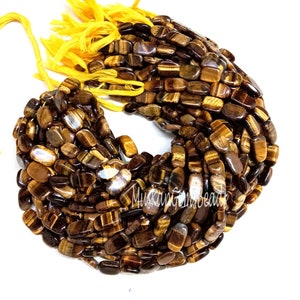 Perles ovales jaunes en oeil de tigre : 33 cm (13 po.), pierre précieuse lisse
