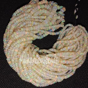 White Ethiopian Opal Fire Rondelle Shape Beads, 8" Strand, Semi Precious, Natural Ethiopian Welo Fire Gemstone Beads
