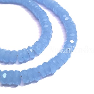 Forma di pneumatico Heishi sfaccettato di calcedonio naturale, filo da 8, qualità AAA, perline di pietre preziose fatte a mano di calcedonio blu, immagine 3