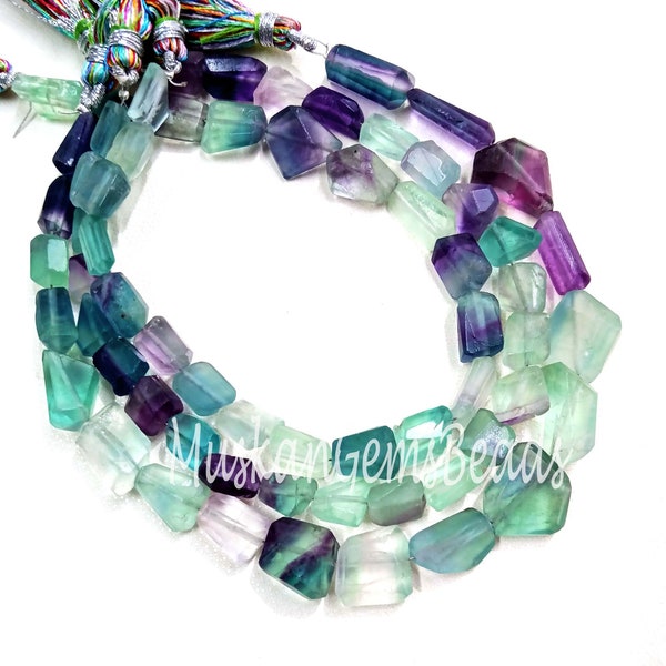 Multi Fluorite Faceted Tumble Gemstone Beads, 8" Strand, AAA Quality, Natural Fluorite Nugget Shape Beads, Craft