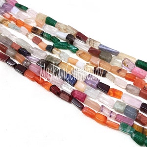 Multi Gemstone Rectangle Beads: Smooth Mix Color Jewelry Making, 13&quot; Strand