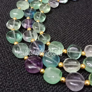 Multi Fluorite Coin Beads: 8&quot; Strand, Smooth Gemstone for Jewelry Making