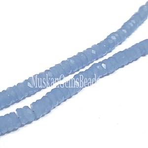 Forma di pneumatico Heishi sfaccettato di calcedonio naturale, filo da 8, qualità AAA, perline di pietre preziose fatte a mano di calcedonio blu, immagine 2
