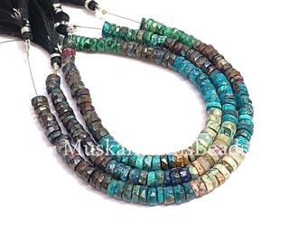 Tibetan Turquoise Faceted Beads: Blue Heishi Tyre Shape, 8&quot; Strand