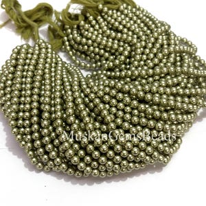 Green Pearl Hydro Round Beads: 8 Inch Strand, 6mm Smooth Gemstone