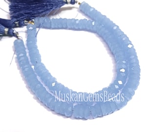 Forme de pneu Heishi à facettes en calcédoine naturelle, brin de 20 cm (8 po.), qualité AAA, perles de pierres précieuses faites main en calcédoine bleue,
