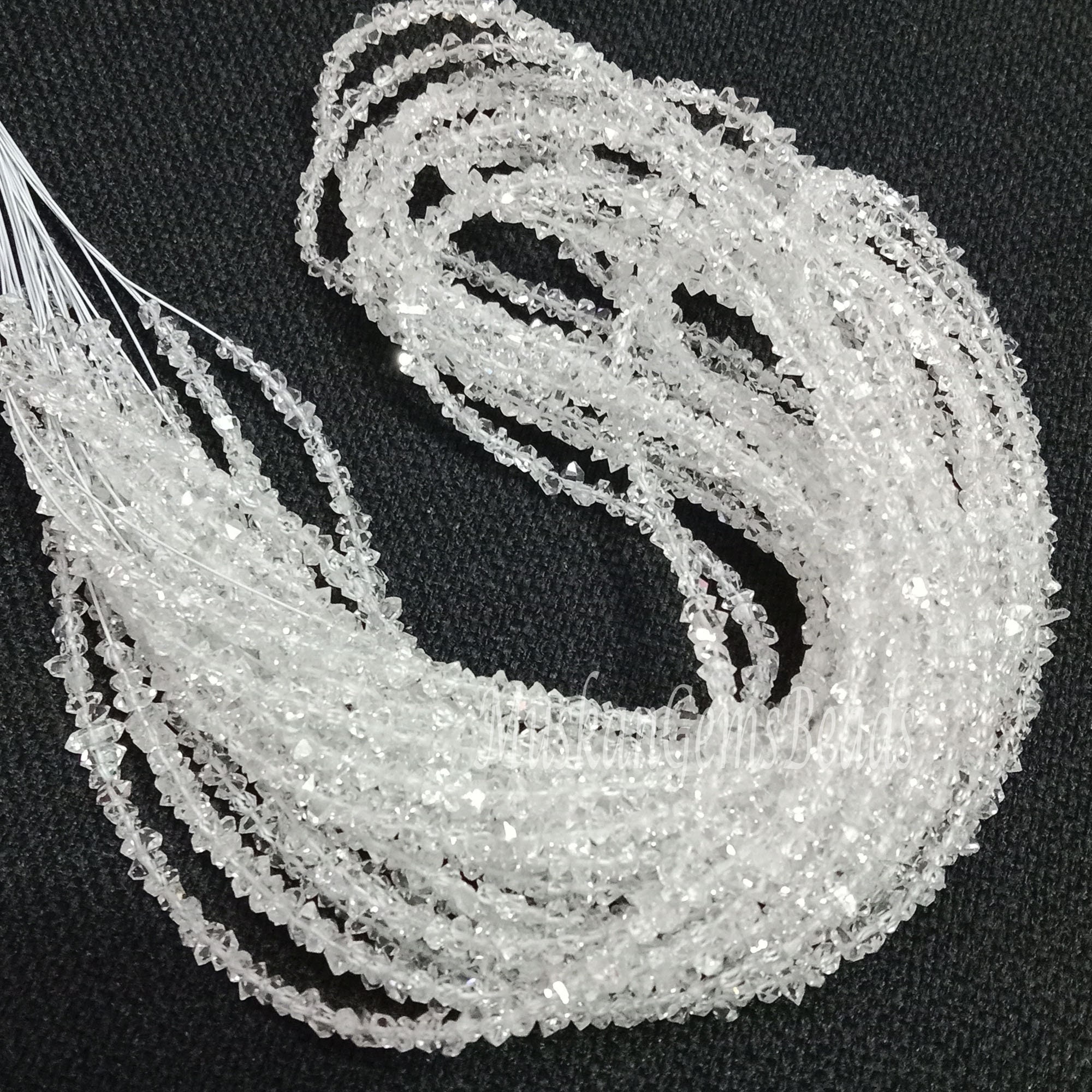Faceted Herkimer Diamond Beads: Clear Uneven Nuggets, 8" Strand