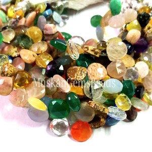 Rear Multi Color Faceted Gemstone Beads, 8 Strand, Semi Precious, Natural Multi Stone Heart Shape Beads, Craft image 4