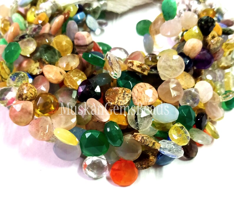 Rear Multi Color Faceted Gemstone Beads, 8 Strand, Semi Precious, Natural Multi Stone Heart Shape Beads, Craft image 4