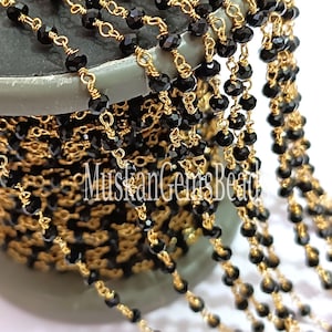 Black Spinal Hydro Rondelle Beads: Gold Plated Rosary Chain, Jewelry Making