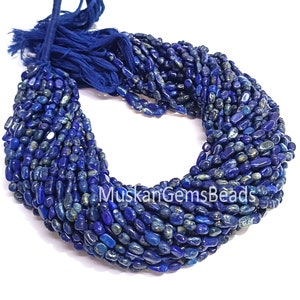 Blue Lapis Lazuli Nugget Beads: Handmade Gemstone Jewelry (13&quot; Strand)