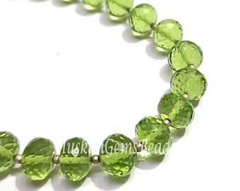 Perles à facettes faites à la main en péridot vert, 20 cm (8 po.)