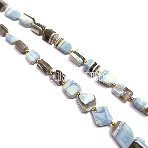 Blue Boulder Opal Faceted Tumble Gemstone Beads, 8" Strand, Boulder Opal Nugget Shape Beads, For Jewelry Making