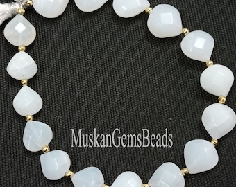 Natural White Opal Faceted Gemstone Beads, 8" Strand, AAA Quality, White Opal T Drilled Heart Shape Beads, Finding