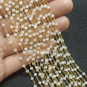 Faceted Chalcedony Rondelle Beads Chain: Gold Plated Rosary Chain (3-3.5mm)