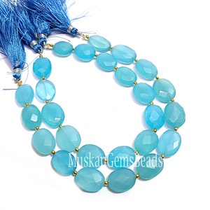 Blue Chalcedony Faceted Oval Beads: AAA Quality, 8&quot; Strand