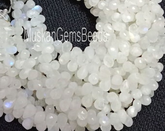 White Rainbow Moonstone Faceted Teardrop Beads: 8&quot; Strand