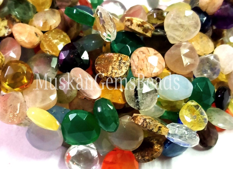 Rear Multi Color Faceted Gemstone Beads, 8 Strand, Semi Precious, Natural Multi Stone Heart Shape Beads, Craft image 8