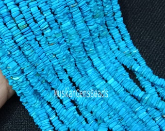 Blue Turquoise  Smooth Handmade Gemstone Beads, 8" Strand, Semi Precious, Turquoise Heishi Square Shape Beads,