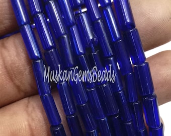 Ink Blue Hydro Pipe Shape Beads, 13" Strand, For Jewelry, Blue Color Handmade Smooth Fancy Gemstone, Beads Strand