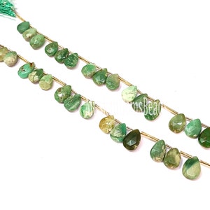 Chrysoprase Gemstone Beads: Faceted Pear Briolette, 8&quot; Strand