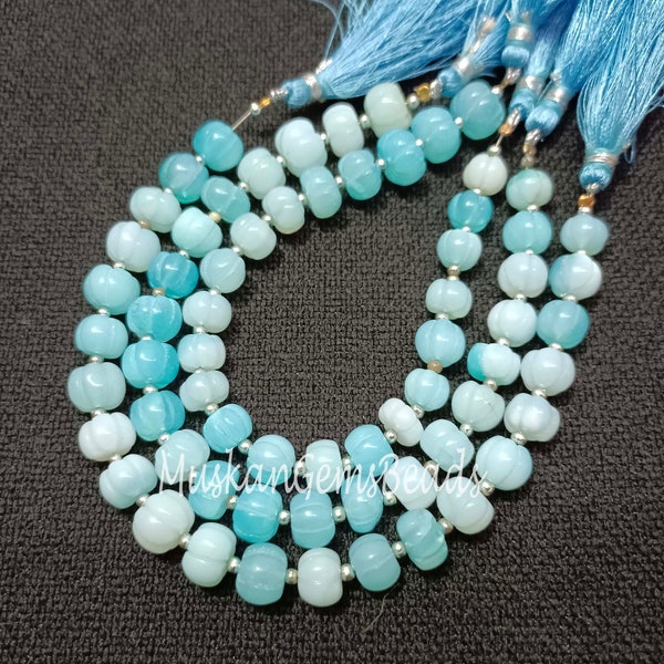 Blue Opal Handmade Rondell Shape beads, 8" Strand,  Semi Precious, Opal Shaded Watermelon Carving Gemstone Beads,