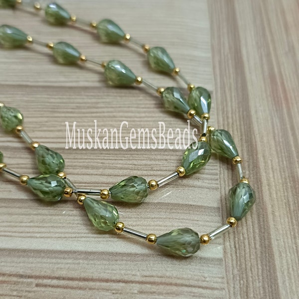 Heena zircone goccia forma perline, filo da 8", verde Heena zircone Briolette sfaccettato perline di pietre preziose, filo di perline,
