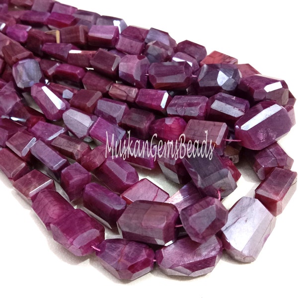 Moonstone Coated Indian Cut Nugget Shape Beads, 8" Strand, Semi Precise, Ruby Color Moonstone Faceted Gemstone Beads,