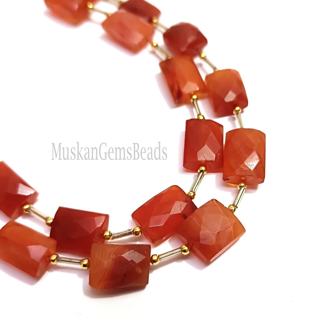 Orange Carnelian Faceted Rectangle Shape Beads, 8 Strand, Natural