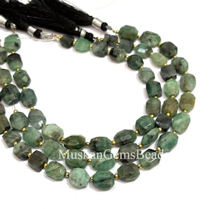 Green Emerald Nugget Beads: Faceted Indian Cut, 8&quot; Strand