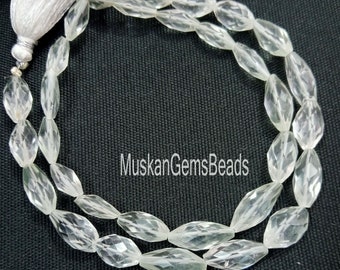 Natural Crystal Quartz Faceted Fancy Gemstone Beads, 8" Strand, Clear Crystal Marquise Shape Beads, AAA Quality, SALE