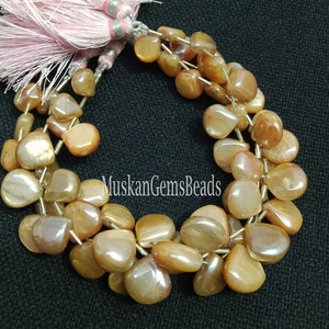 Yellow Coated Moonstone Heart Shape Beads, 8&quot; Strand, Moonstone Smooth Gemstone Beads, Fine Quality, Jewelry