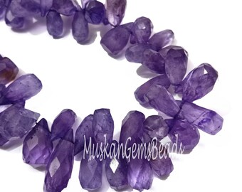 Faceted Purple Amethyst Drop Beads: Brazil Gemstone Briolettes, 8&quot; Strand