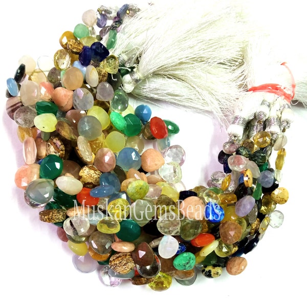 Pierres gemmes à facettes multicolores à l'arrière, brins de 20 cm, semi-précieuses, perles naturelles en forme de coeur, multi-pierres, artisanat