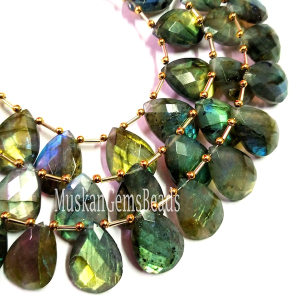 Natural Labradorite Fire Faceted Teardrop Gemstone Beads, 8" Strand, AAA Quality, Labradorite Pear Shape Beads,