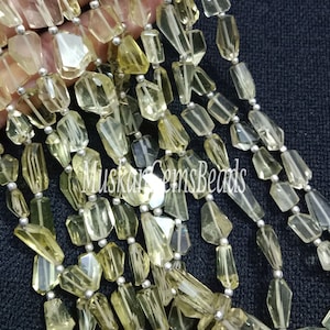 Lemon Quartz Nugget Beads: Faceted Yellow Gemstone, 8 Inch Strand