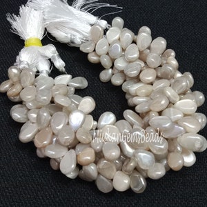 Silver Coated Moonstone Teardrop Beads: Fine Quality, 8&quot; Strand