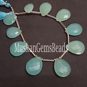 Aqua Chalcedony Pear Beads: Faceted Gemstone, 8&quot; Strand