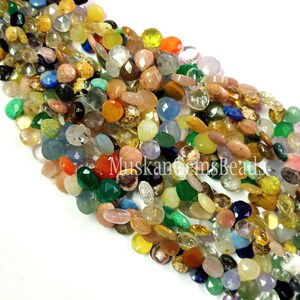 Rear Multi Color Faceted Gemstone Beads, 8 Strand, Semi Precious, Natural Multi Stone Heart Shape Beads, Craft image 3