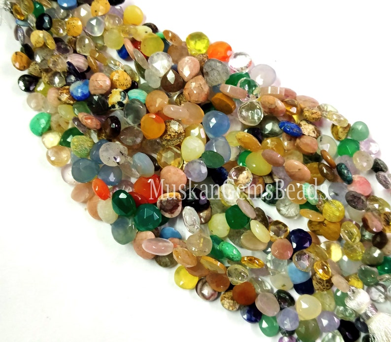 Rear Multi Color Faceted Gemstone Beads, 8 Strand, Semi Precious, Natural Multi Stone Heart Shape Beads, Craft image 3