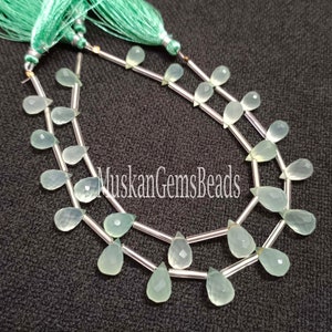 Blue Chalcedony Briolette Beads: Faceted Drop Shape, 8&quot; Strand