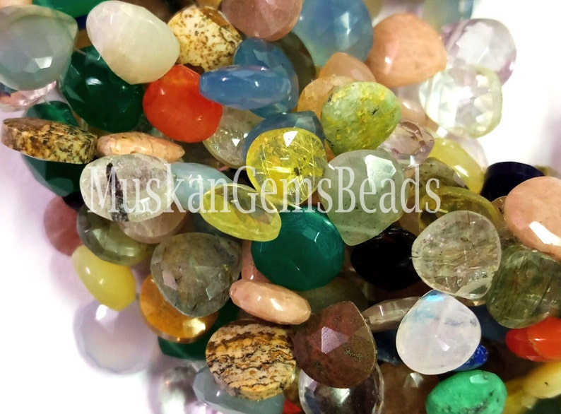 Rear Multi Color Faceted Gemstone Beads, 8 Strand, Semi Precious, Natural Multi Stone Heart Shape Beads, Craft image 6