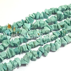 Perline di turchese grezzo non tagliato a forma di pepita, filo da 17", perline di pietra preziosa lucidata liscia turchese blu,