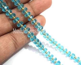 Blue Topaz Faceted Heishi Beads: AAA Quality, 8 Inch Strand