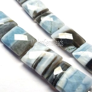 Blue Boulder Opal Beads: Faceted Rectangle Briolette, 8&quot; Strand