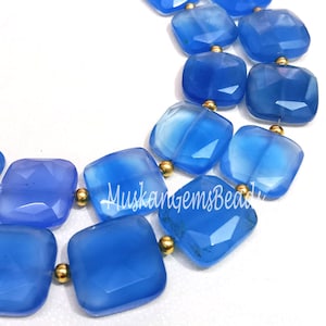 Blue Chalcedony Cushion Beads: Faceted Gemstone, 8&quot; Strand