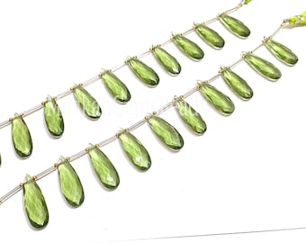 Green Peridot Briolette Beads: Faceted Pear Shape, 8&quot; Strand