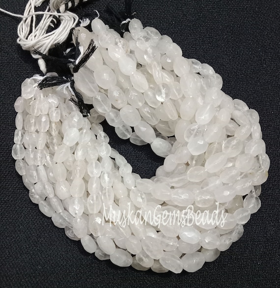 White Ice Quartz Faceted Gemstone Beads 8 Strand Fine Quality