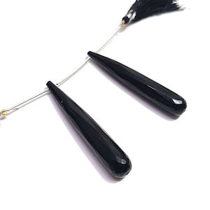 Faceted Black Onyx Briolette Beads: Long Drop Gemstone, 9x40mm (2 Pic)