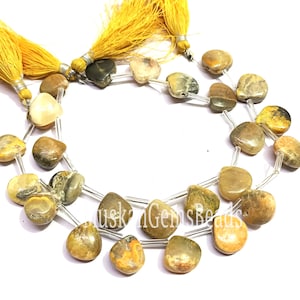 Cuentas naturales en forma de corazón de abejorro, hebra de 8", cuentas de piedras preciosas lisas de abejorro amarillo, cuentas para joyería